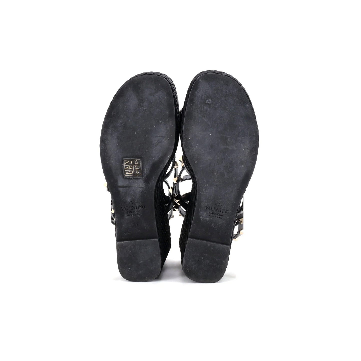 Detail Valentino Garavani Women's Rockstud Caged Wedge Sandals Leather with Rope