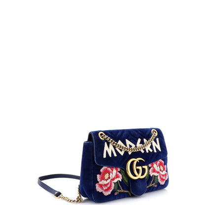 Gucci Gg Marmont Flap Bag Embroidered Matelasse Velvet Medium