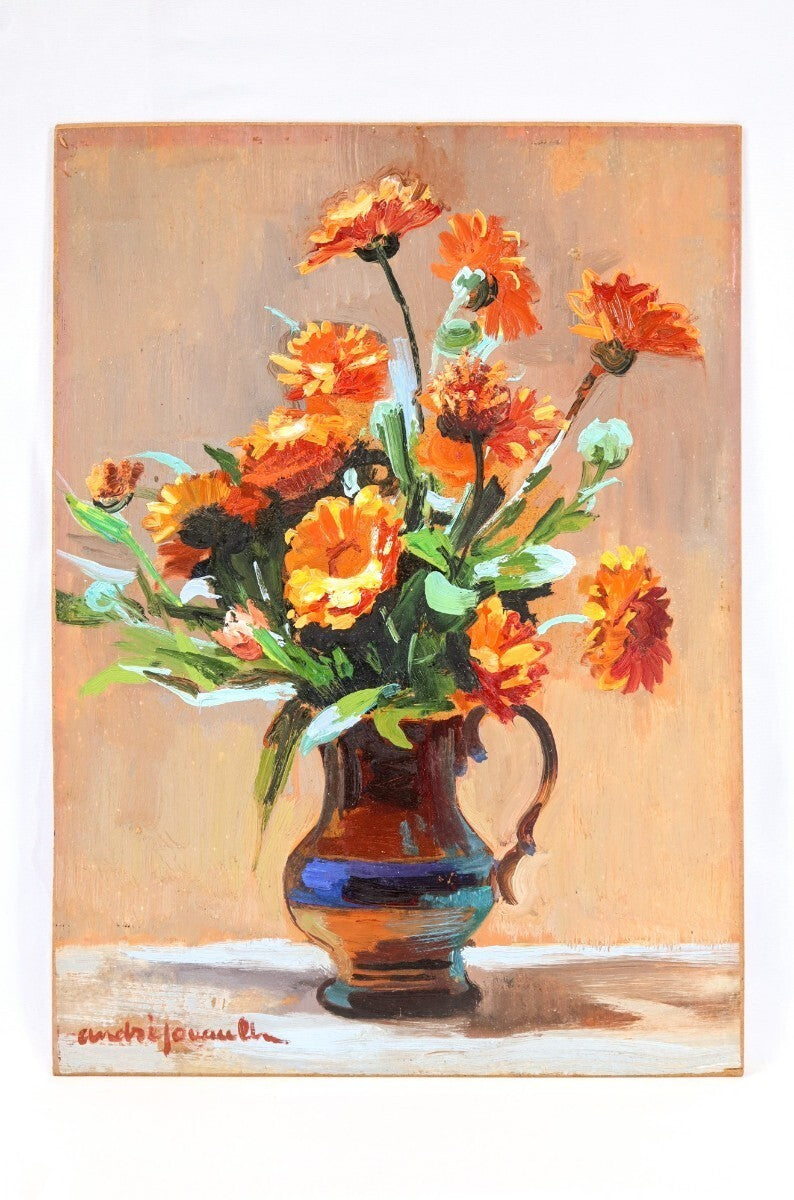 Andr Jouault Calendulas Original Oil Painting Still Life Flowers Signed The F