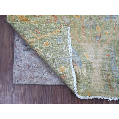 2'X3'2" Green Mat Rug Hand Knotted Peshawar Birds Of Paradise Design Wool