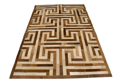 Handcrafted Brown Beige Cowhide Leather Rug