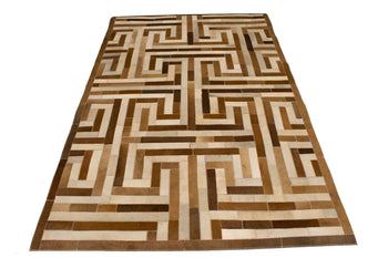Handcrafted Brown Beige Cowhide Leather Rug