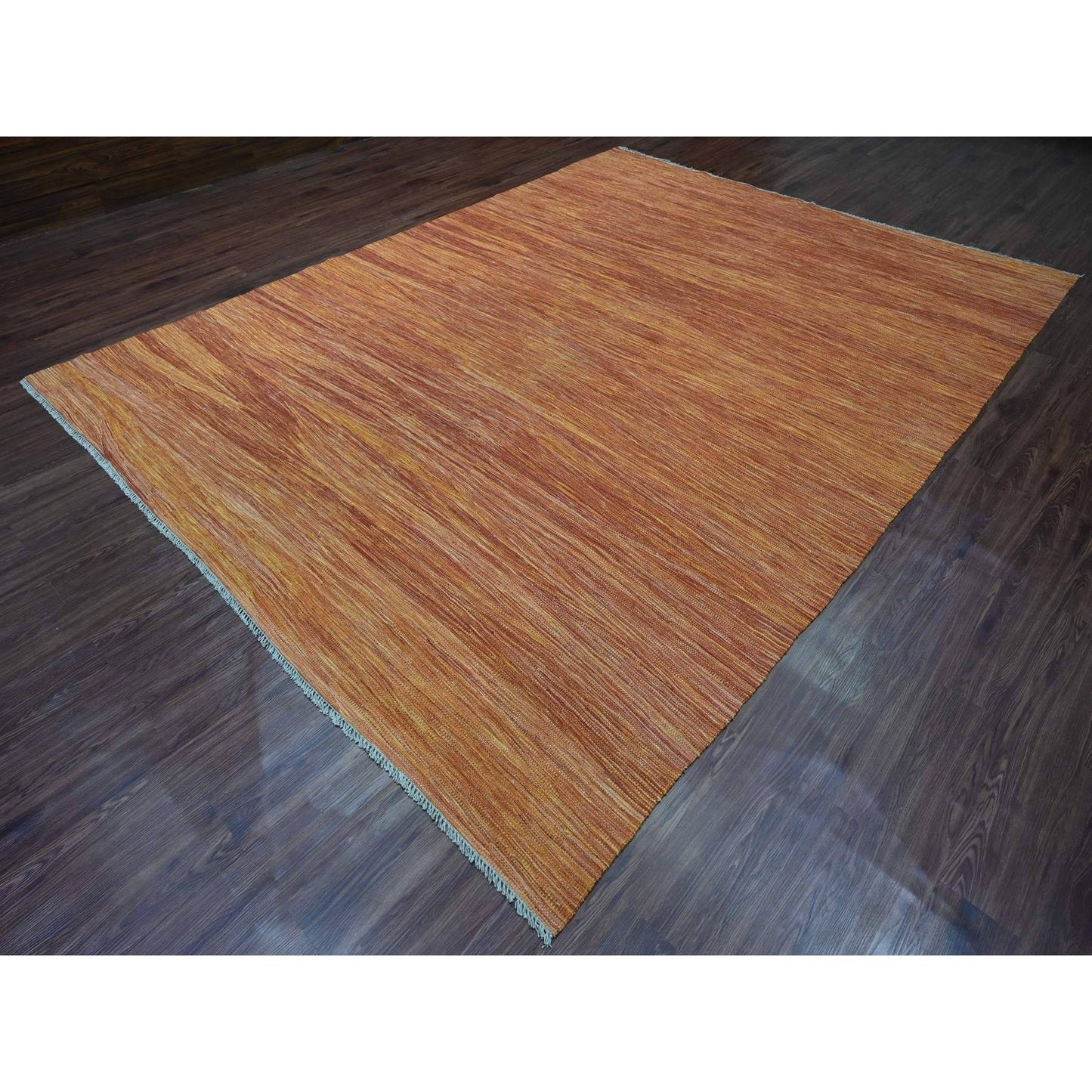 9'X12' Amber Orange Solid Design Hand Woven Afghan Hand Spun Wool Rug