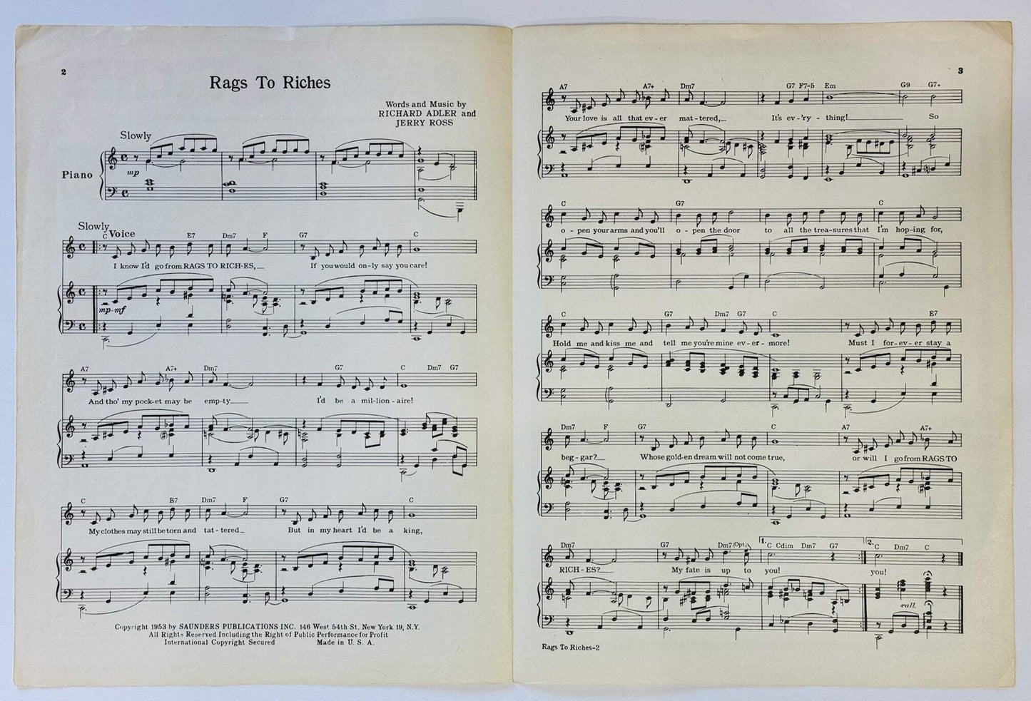 Tony Bennett Rags To Riches Autographed Sheet Music (Jsa)