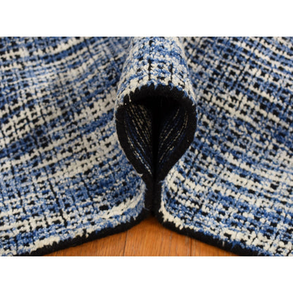 9'2"X12' Steel Blue Modern Fence Design Wool And Art Silk Hand Loomed Rug