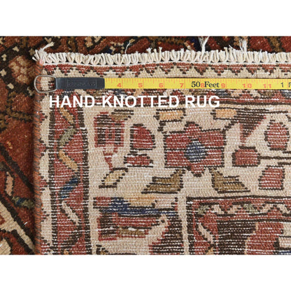 3'7"X9'10" Brown Vintage Farsian Worn Wool Hand Knotted Wide Runner Rug