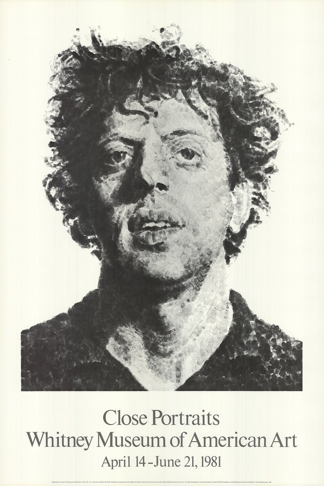 White CHUCK CLOSE Large Phil Fingerprint 38.5" x 26" Poster 1981 Realism Black &