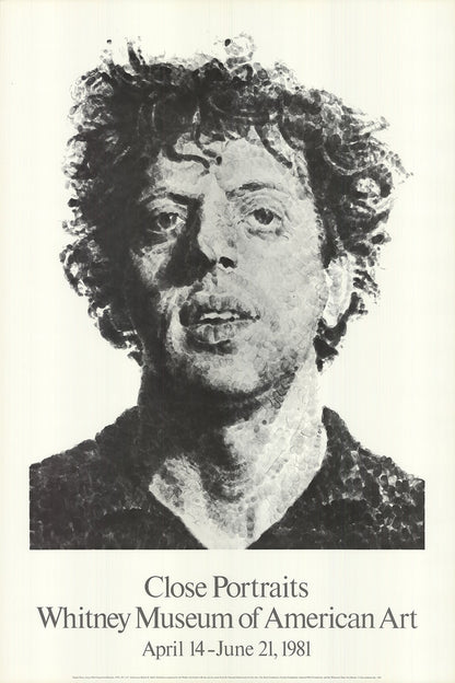 White CHUCK CLOSE Large Phil Fingerprint 38.5" x 26" Poster 1981 Realism Black &