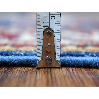 2'8"X10'5" Hand Knotted Denim Blue Extra Soft Wool Super Kazak Runner Rug