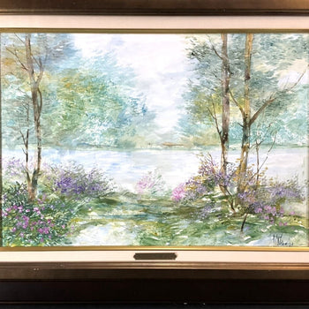 Richard Nahmias (French) Oil Painting Landscape W/ Flowers & River Original Art