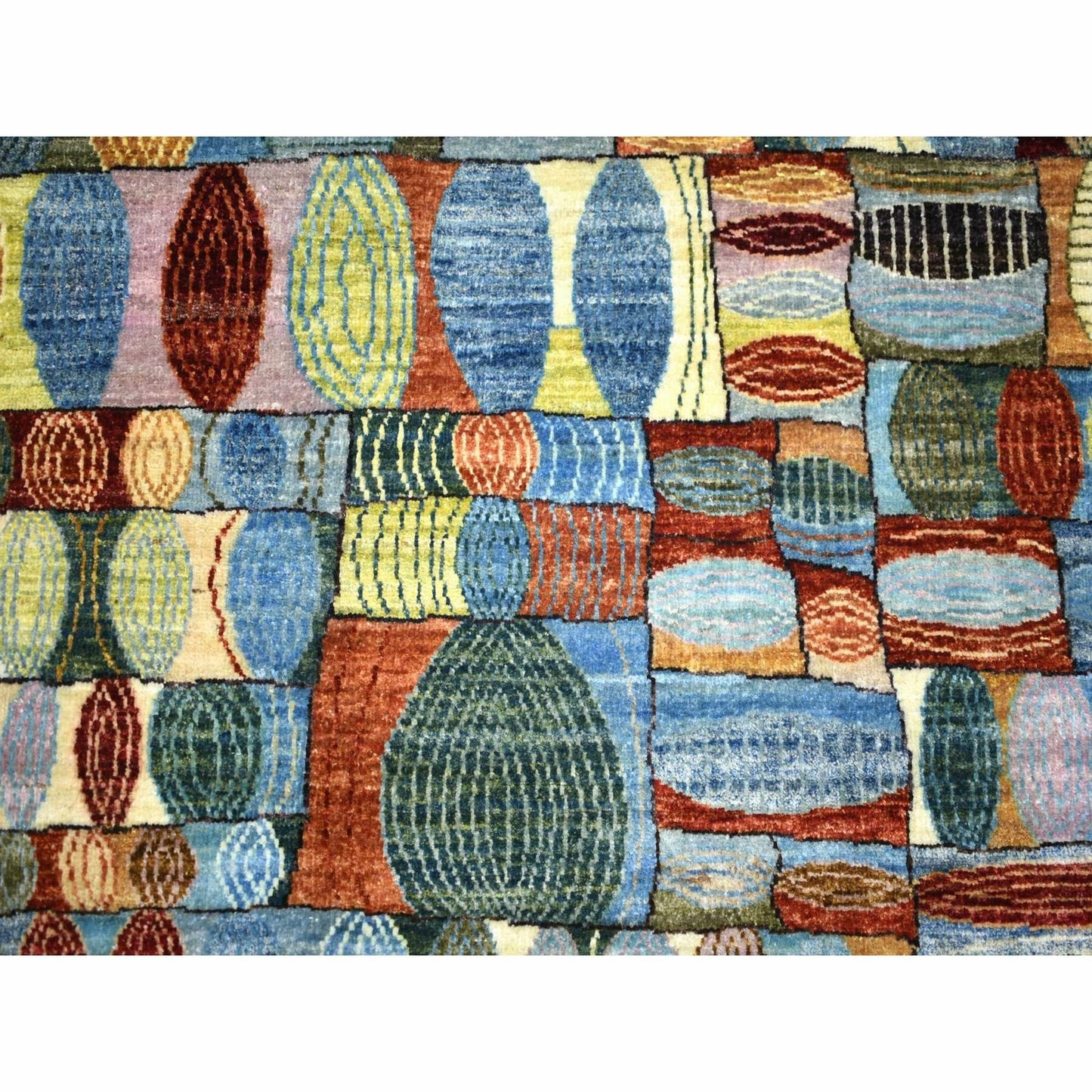 8'X9'9" Colorful Hand Knotted Afghan Kashkuli Gabbeh Hand Spun Wool Rug