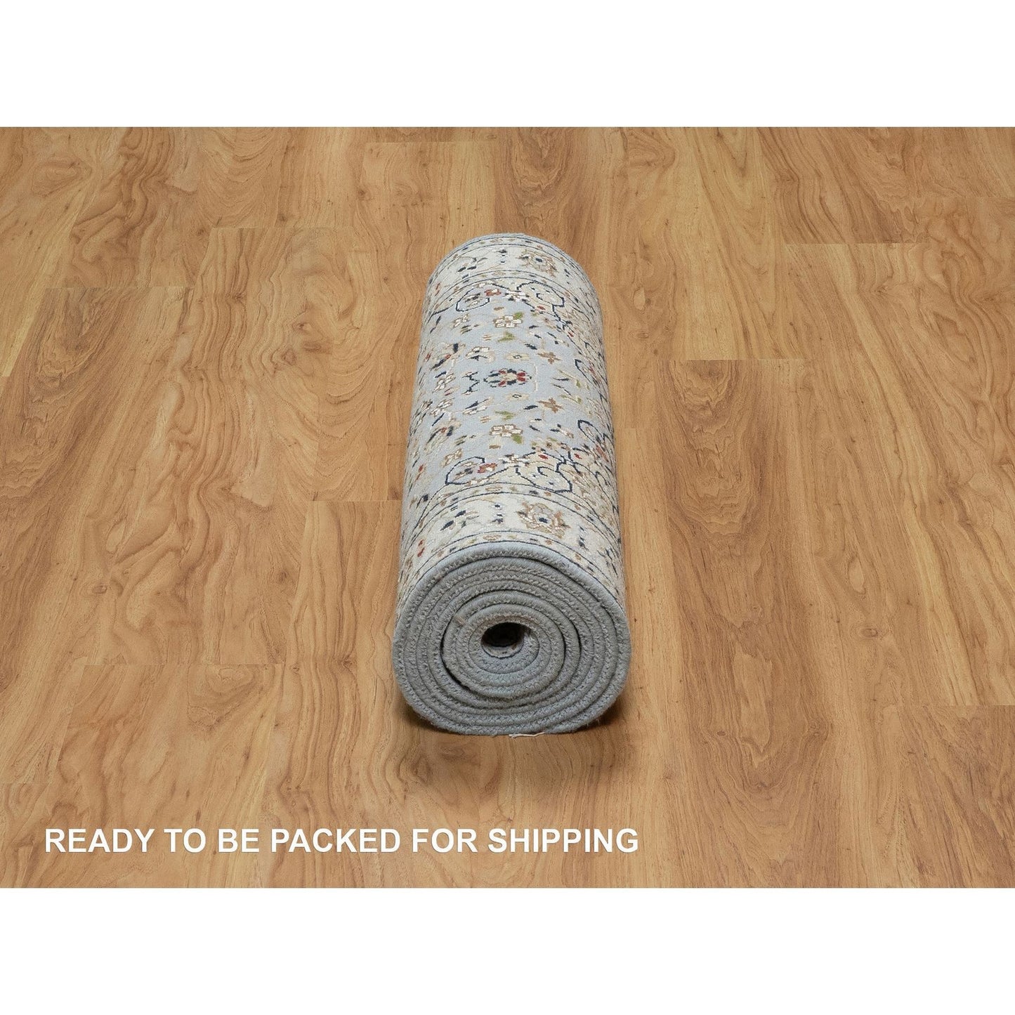 2'8"X10'1" Beau Blue 250 Kpsi Wool And Silk Hand Knotted Nain Runner Rug