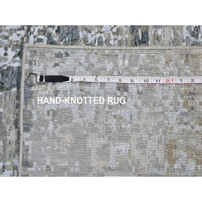 2'6"X12'3" Abstract Design Wool And Silk Dense Weave Hand Knotted Rug
