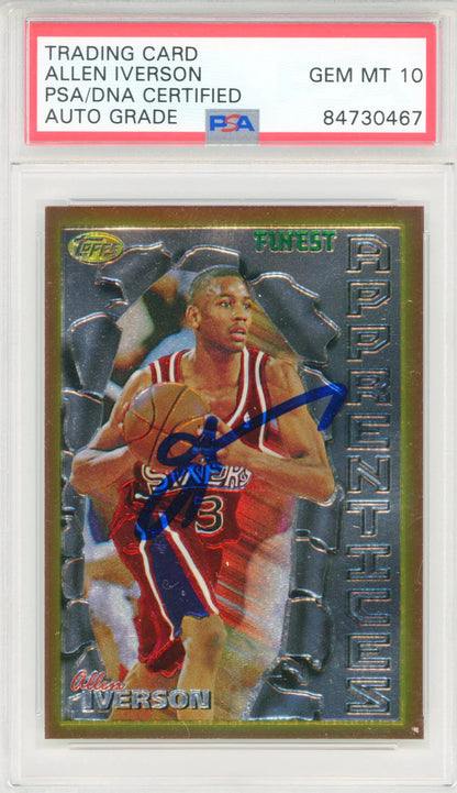 Allen Iverson Autographed 1996-97 Topps Finest Apprentices Card #69 (Psa Auto Ge