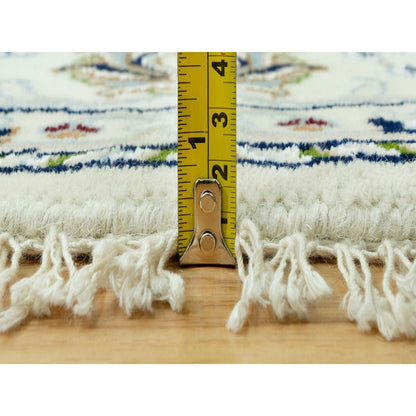 5'X5' Droplets White Hand Knotted Nain Center Medallion Floral Round Rug