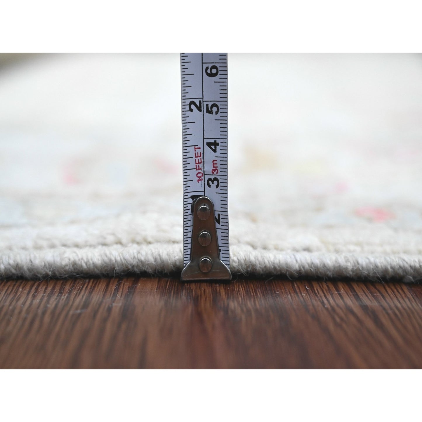 4'2"X4'2" Daisy White Afghan Angora Oushak Hand Knotted Wool Square Rug