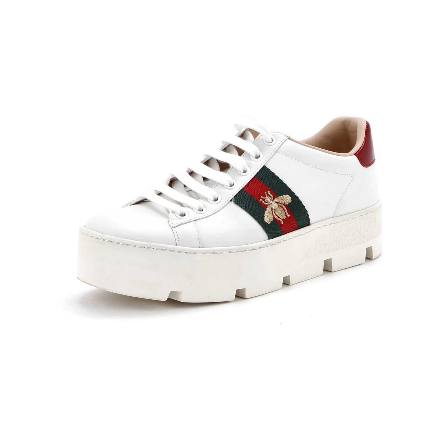 Gucci Women'S Ace Web Platform Sneakers Leather