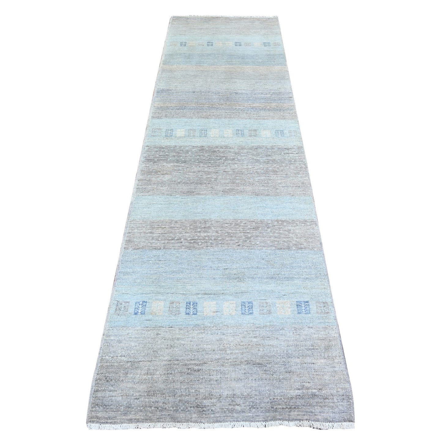 2'8"X9'5" Gray Fine Kashkuli Gabbeh Soft Wool Hand Knotted Rug