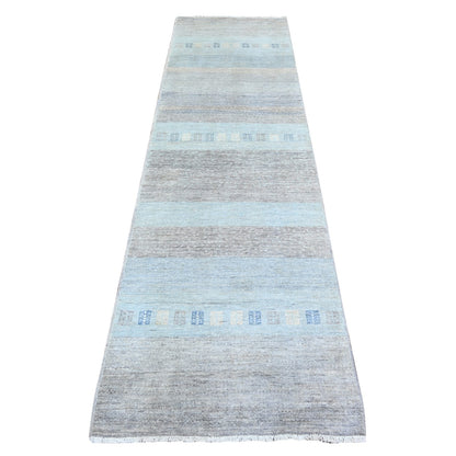 2'8"X9'5" Gray Fine Kashkuli Gabbeh Soft Wool Hand Knotted Rug