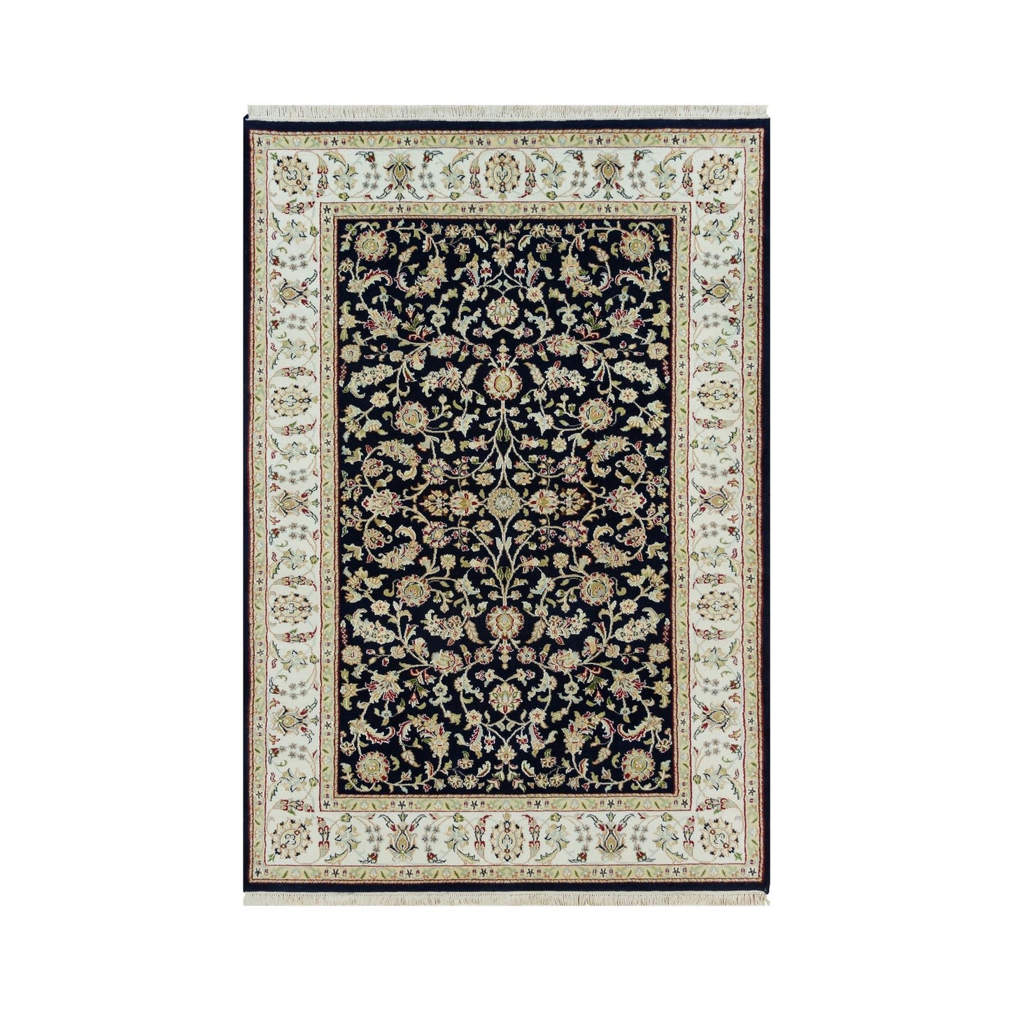4'10"X7'2" Ombre Blue Hand Knotted Nain Design 250 Kpsi Pure Wool Rug