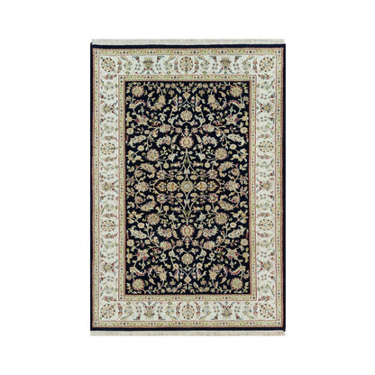 4'10"X7'2" Ombre Blue Hand Knotted Nain Design 250 Kpsi Pure Wool Rug