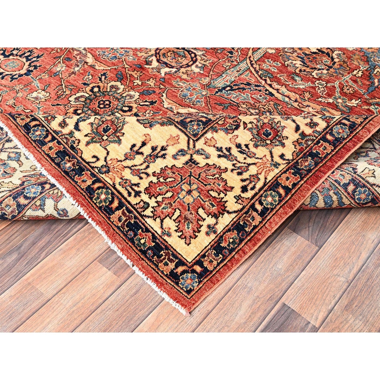 Rug 8'x10'6" Coral Red Aryana Grade Sickle Leaf Design Hand Knotted Wool