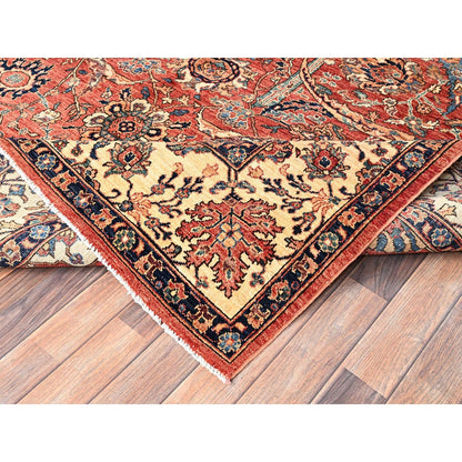 Rug 8'x10'6" Coral Red Aryana Grade Sickle Leaf Design Hand Knotted Wool