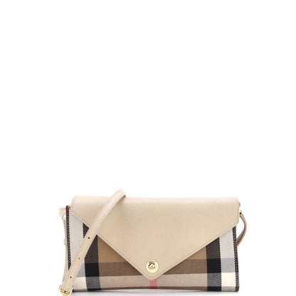 Burberry Hannah Envelope Wallet On Strap Leather And House Check Canvas