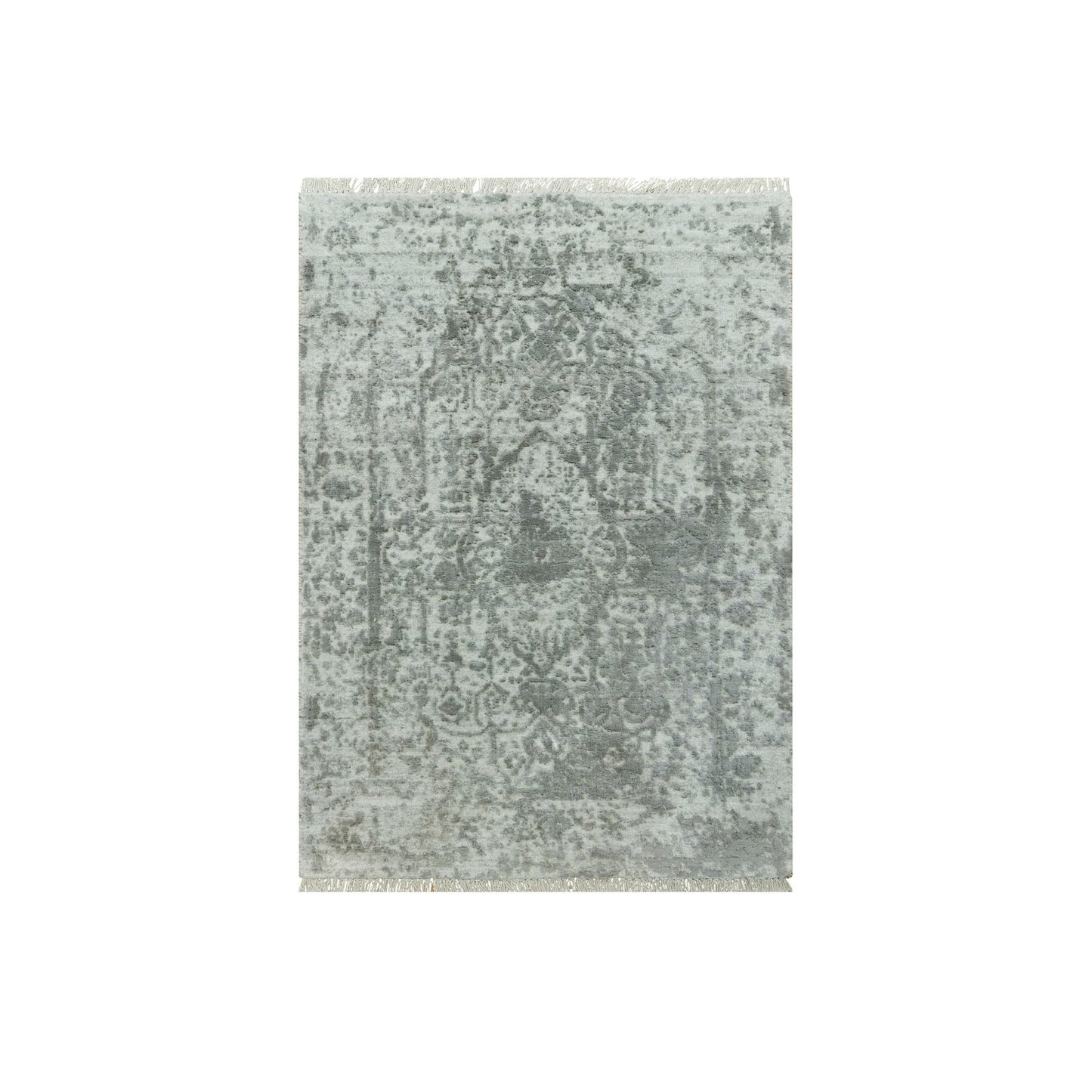 2'X3'2" Gray Broken Zoroastrian Hand Knotted Wool And Silk Oriental Rug