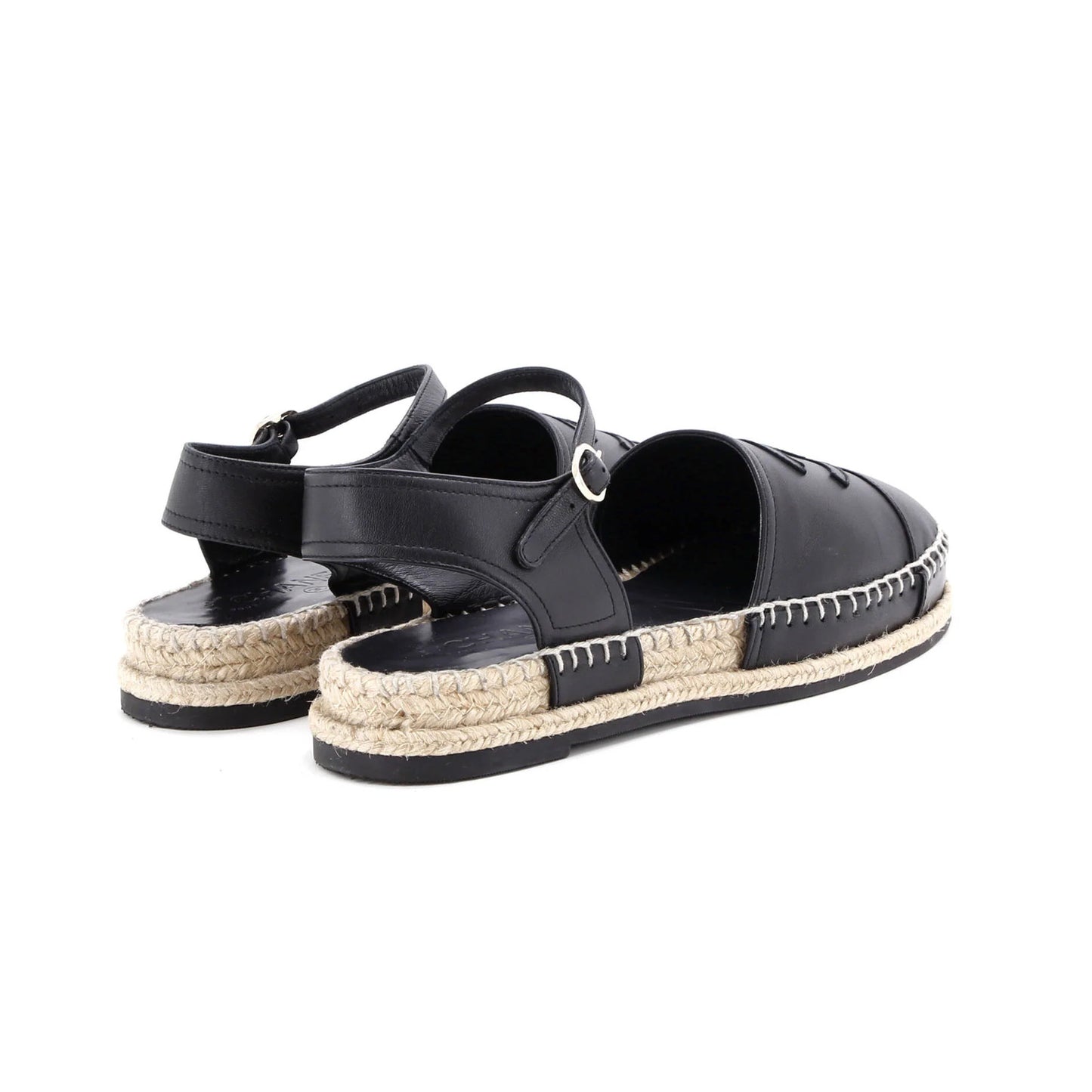 Chanel Women'S Cc Cap Toe Ankle Strap Espadrilles Leather