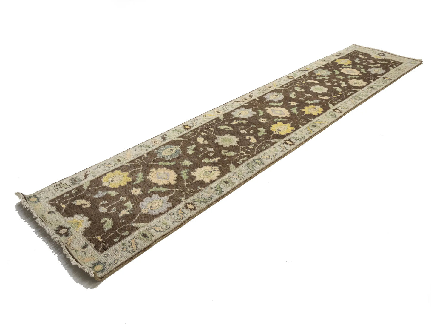 Oushak Chobi Oriental Runner Rug Brown Floral