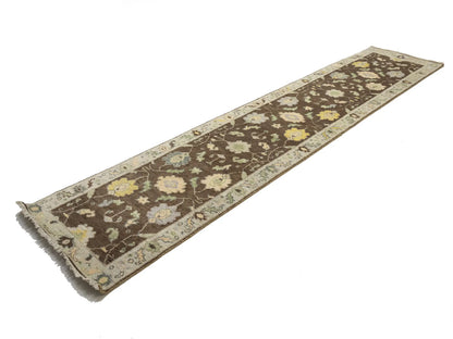 Oushak Chobi Oriental Runner Rug Brown Floral