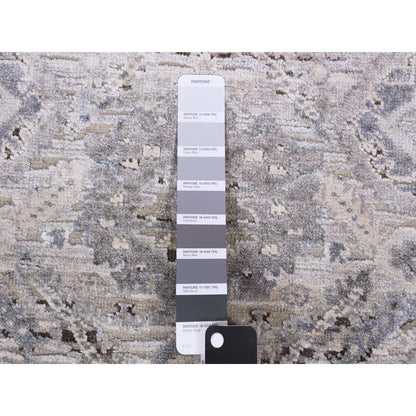 3'X5'2" Gray Hand Knotted Oushak Pure Silk And Textured Wool Rug