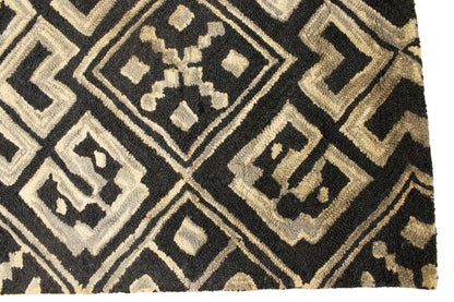 Hand-Tufted Dark Gray Geometric Rug Modern Area