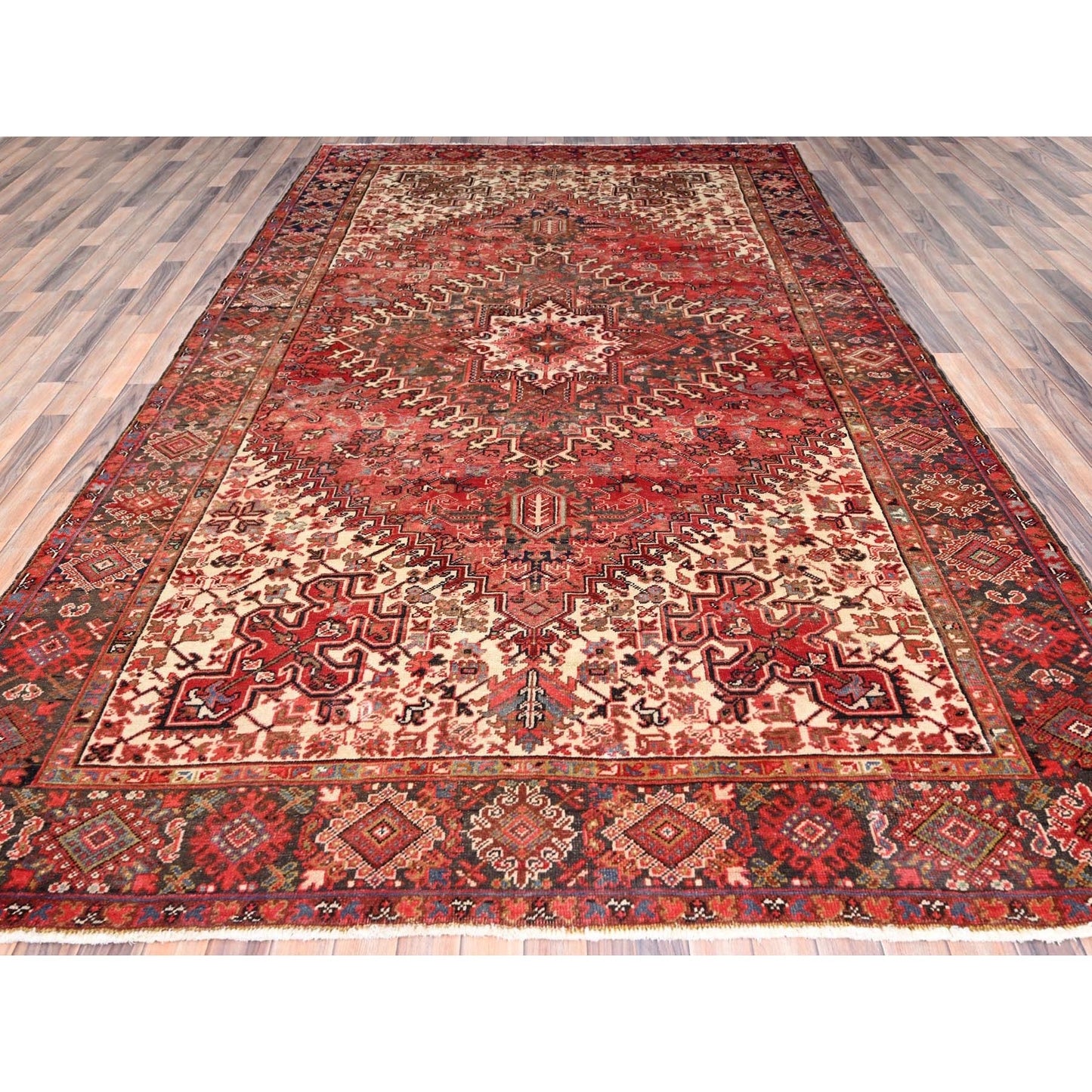 7'10"X11'10" Bills Red Heris Zoroastrian Hand Knotted Wool Oriental Rug