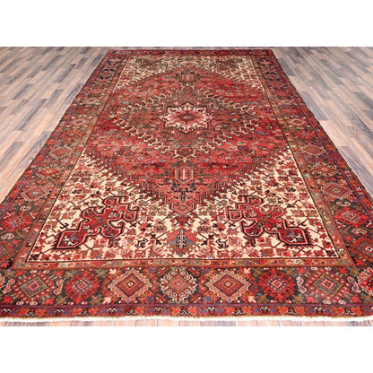7'10"X11'10" Bills Red Heris Zoroastrian Hand Knotted Wool Oriental Rug