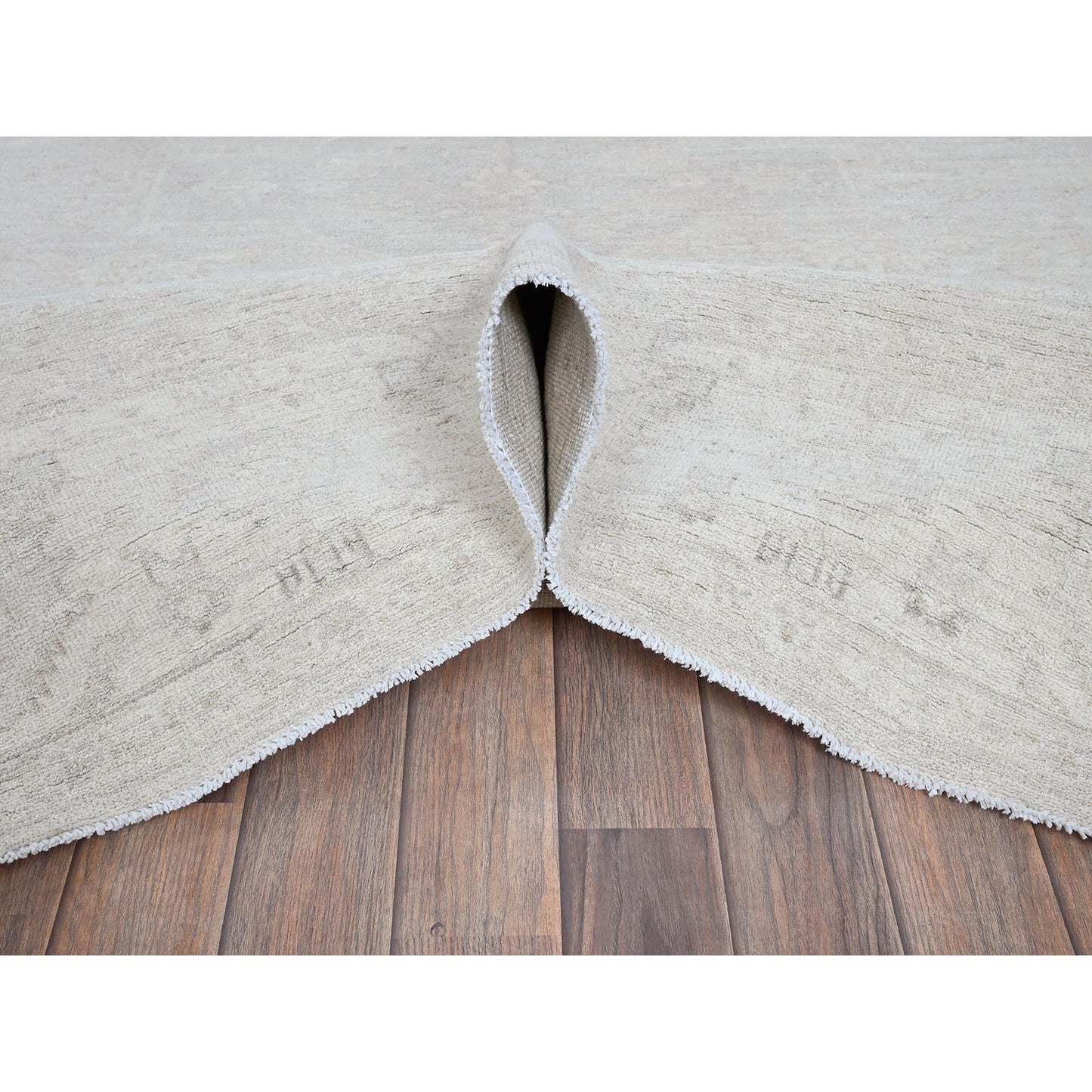 8'X9'9" Bone White Washed Out Peshawar Hand Knotted Pure Wool Oriental Rug