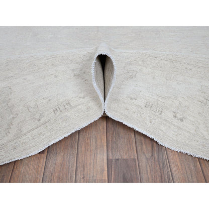 8'X9'9" Bone White Washed Out Peshawar Hand Knotted Pure Wool Oriental Rug