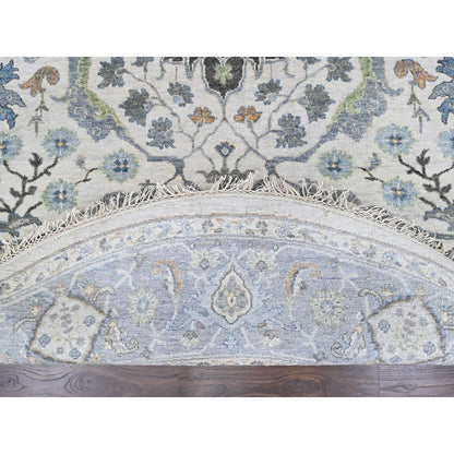 Oushak rug round wool hand knotted floral motifs 8'x8' gray oyster
