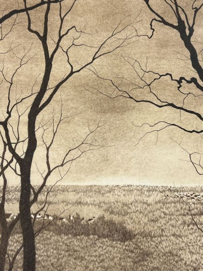 Setting Sun Etching 1987 Authentic Framed Ryohei Tanaka Signed Art 47/ 100