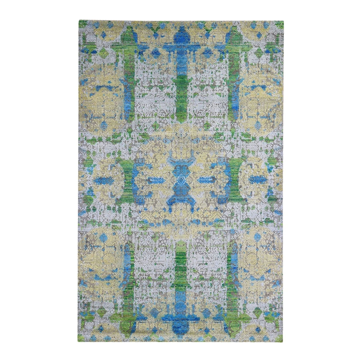 6'X9'4" Jewellery Design Sari Silk With Wool Colorful Hand Knotted Rug