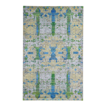 6'X9'4" Jewellery Design Sari Silk With Wool Colorful Hand Knotted Rug