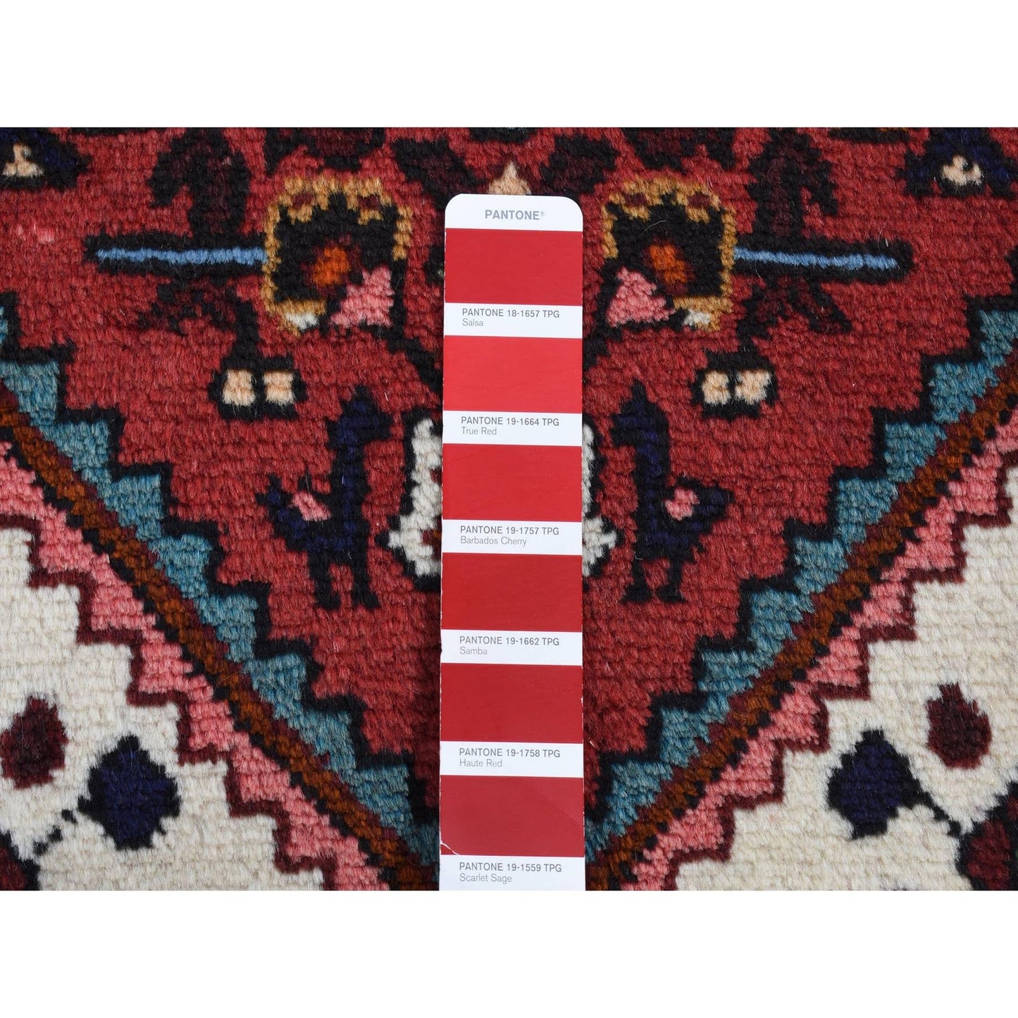 3'5"X5'1" Red New Zoroastrian Khamadan Design Pure Wool Hand Knotted Rug