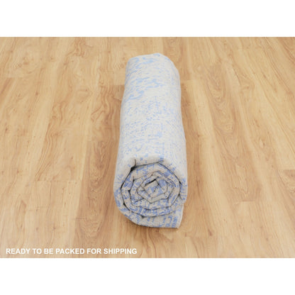 8'X8' Blue Wool And Silk Mamluk Design Jacquard Hand Loomed Round Rug