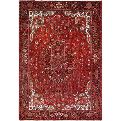 7'7"X11' Red Worn Wool Hand Knotted Semi Antique Zoroastrian Heris Rug