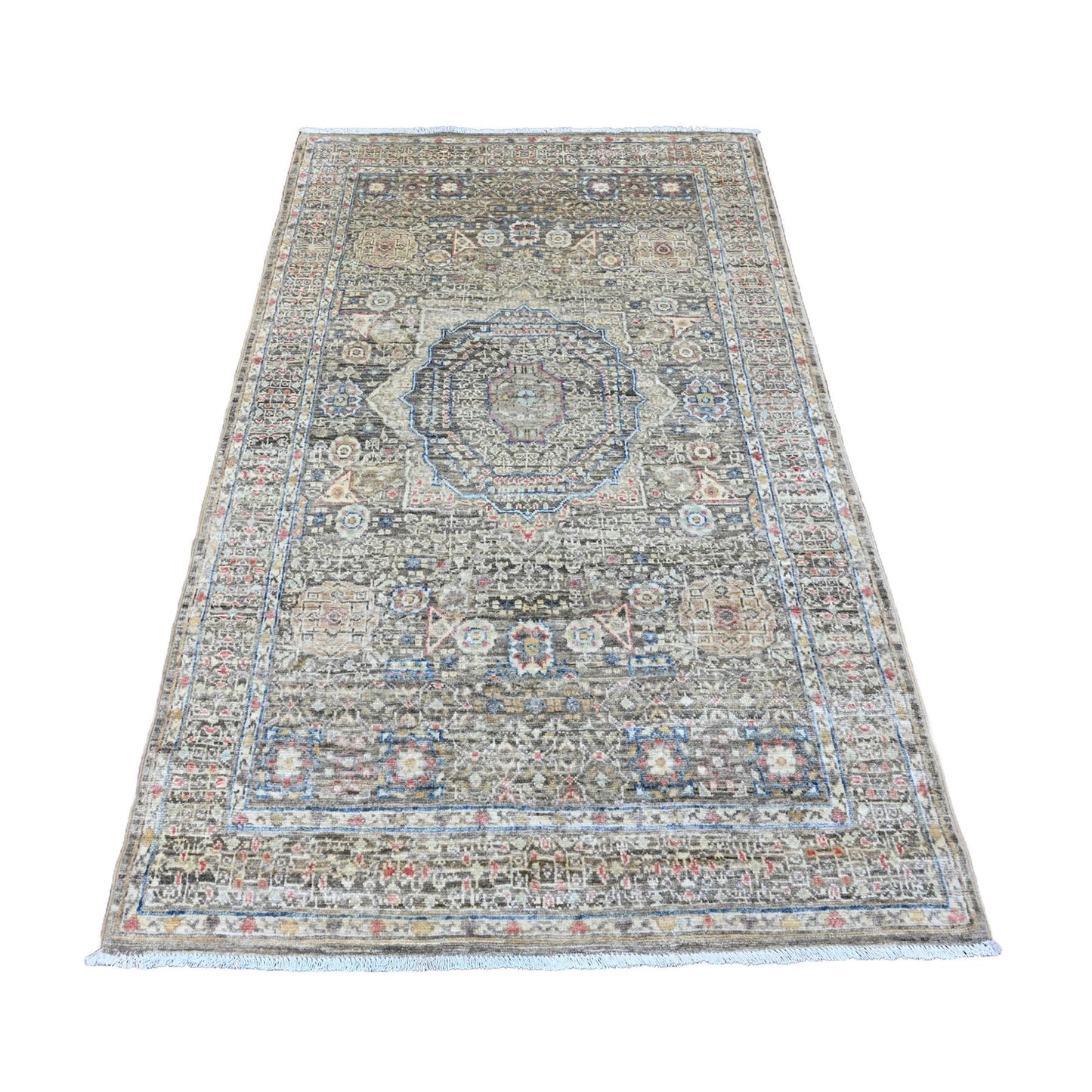 3'9"X6'7" Brown Hand Knotted 14Th Century Mamluk Dynasty Pattern Wool Rug