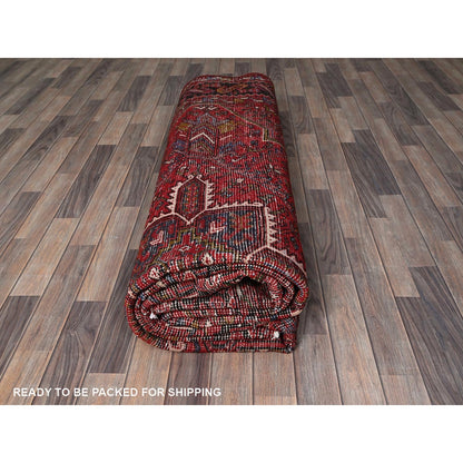 9'7"X12'2" Red Vintage Zoroastrian Heris 100% Wool Hand Knotted Clean Rug