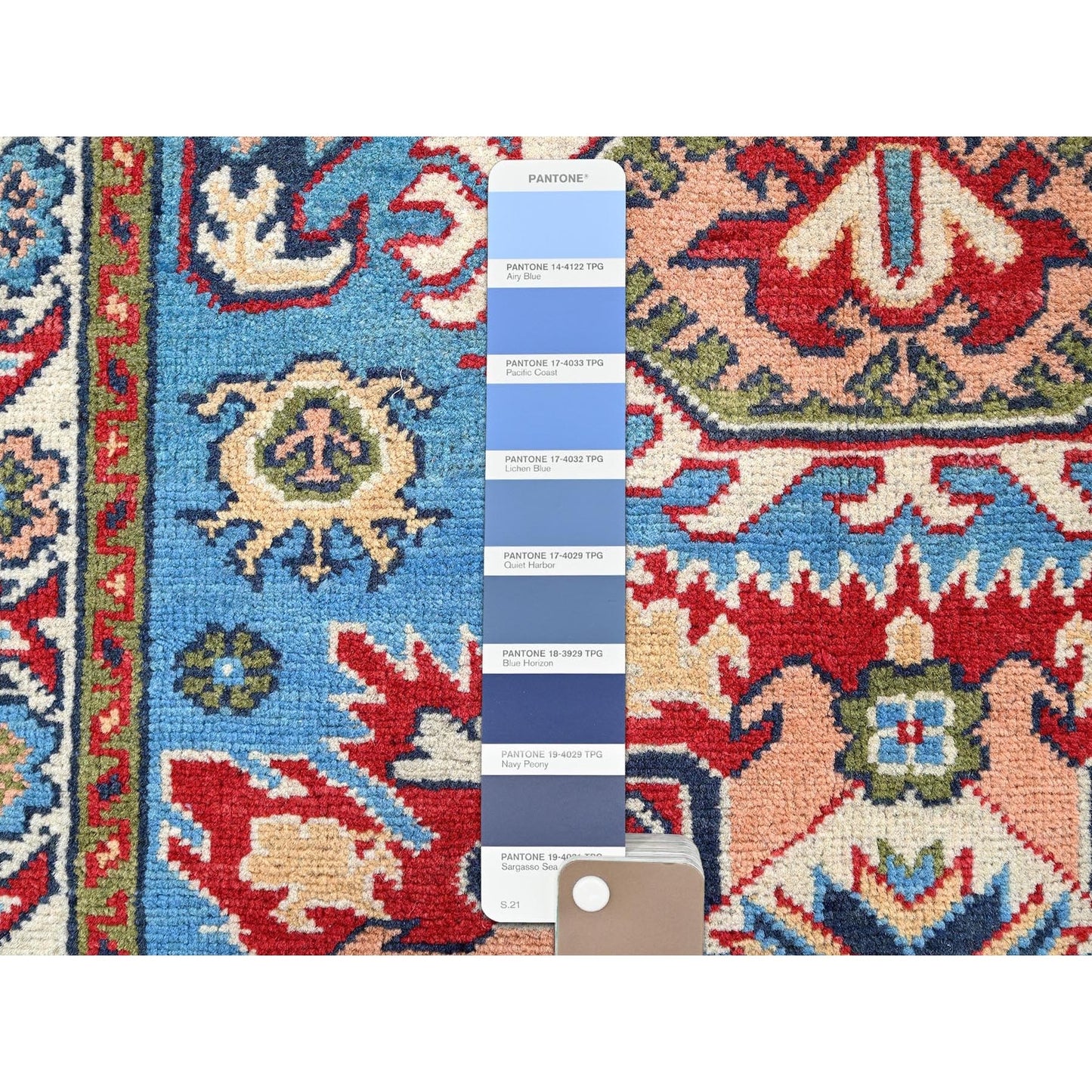 2'8"X4' Blue Kazak Geometric Design Hand Knotted Soft Wool Mat Sample Rug