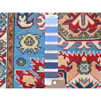 2'8"X4' Blue Kazak Geometric Design Hand Knotted Soft Wool Mat Sample Rug