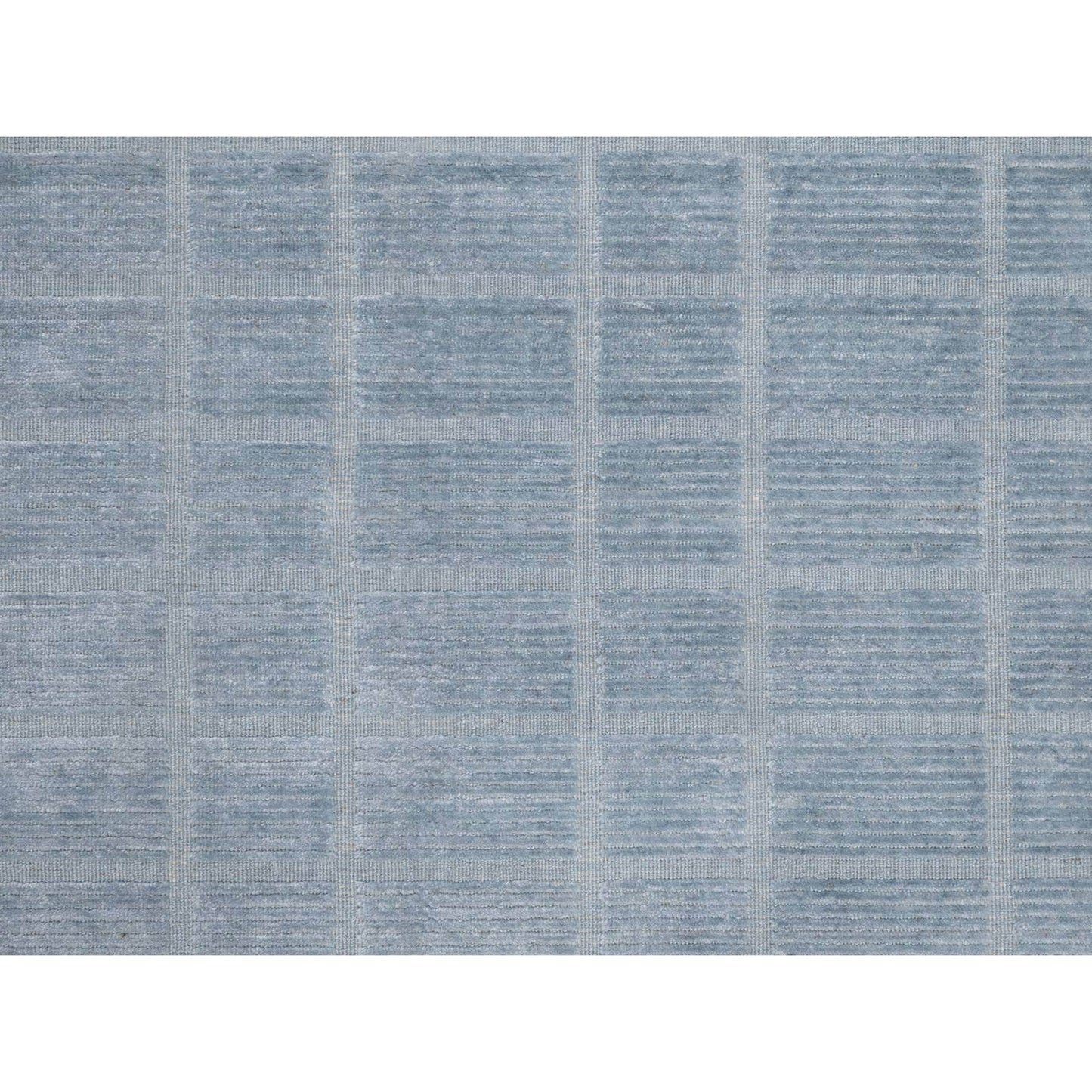 8'2"X9'10" Stone Blue Modern Erased Box Design Hand Loomed Pure Wool Rug